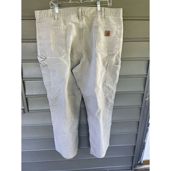 Mens 42x30‎ Carhartt Khaki Work Jeans Cotton - Picture 1 of 6